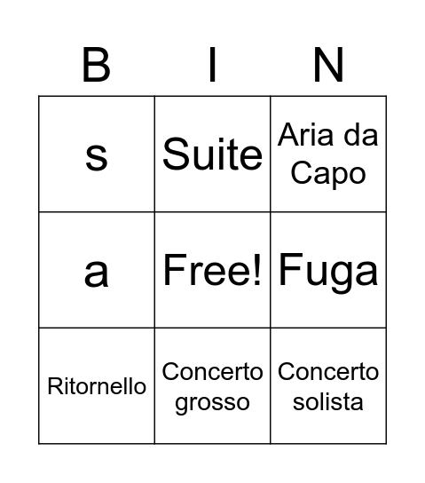 Glossari del Barroc Bingo Card