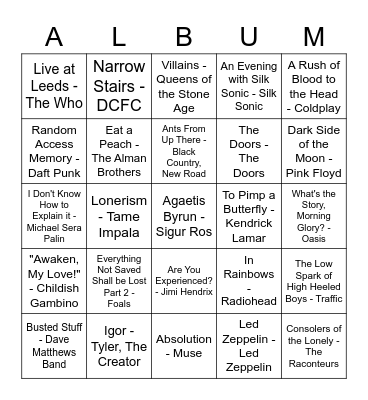 Le Albums Bingo Card