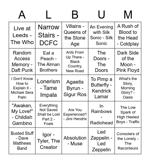 Le Albums Bingo Card