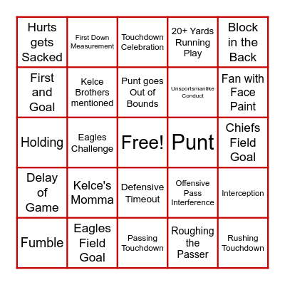 GameTime Bingo Card