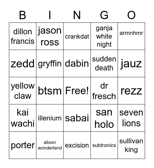 DJS Bingo Card