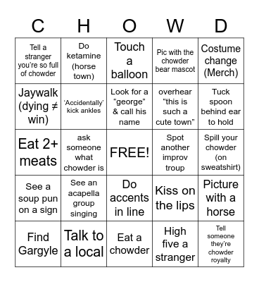 Chowderfest Bingo Card