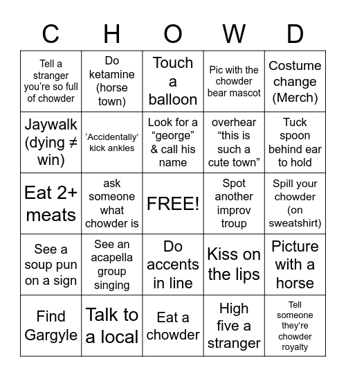 Chowderfest Bingo Card