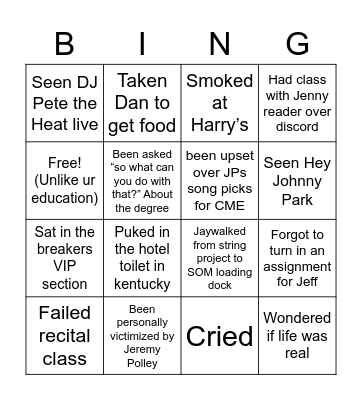 MIS Bingo Card