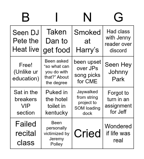 MIS Bingo Card