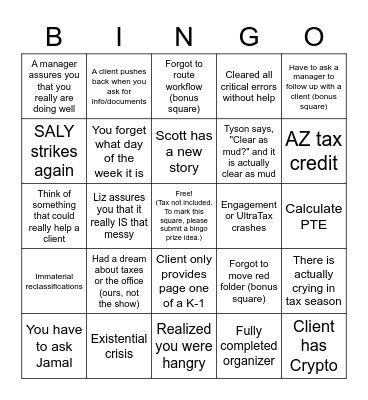 Tax Season Bingo Card