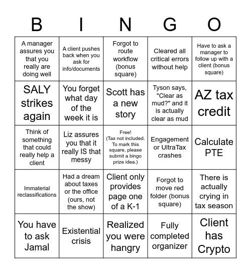 Tax Season Bingo Card