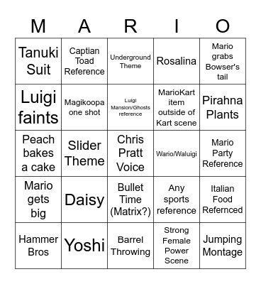 I'ts-A-Me Bingo Card