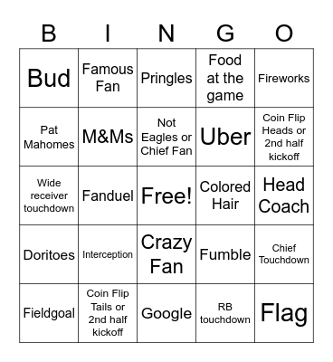 SuperBowl 2023 Bingo Card