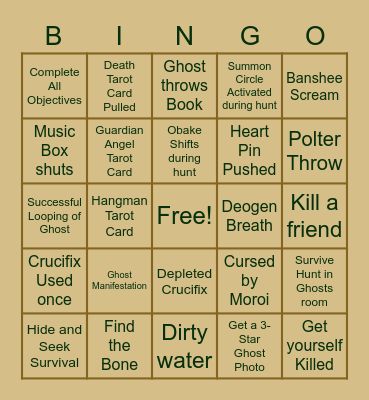 Phasmopbia per player Bingo Card
