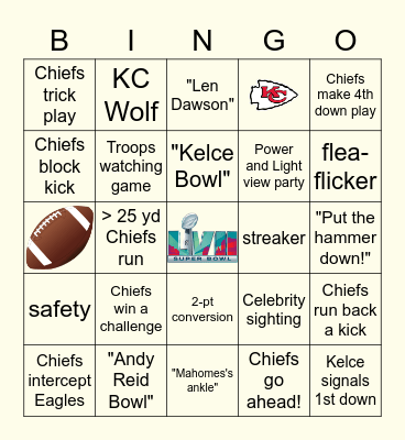 SuperBowl LVII       GO CHIEFS!! Bingo Card