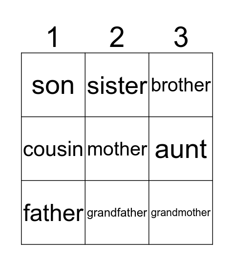 Family Bingo Card