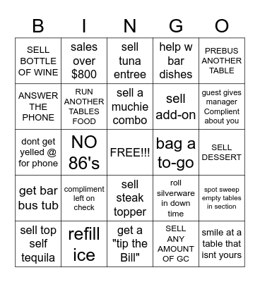 SERVER BINGO Card