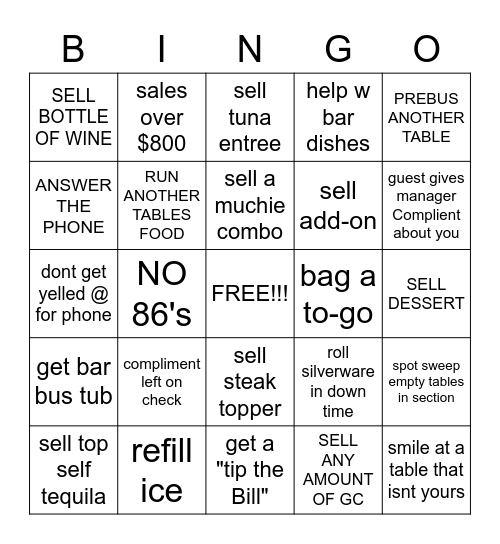 SERVER BINGO Card