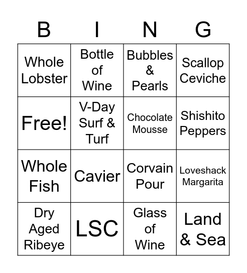 Oceanaire Bingo Card