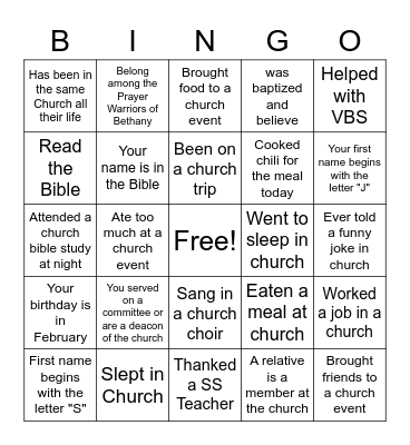 Bethany Baptist Bingo Card