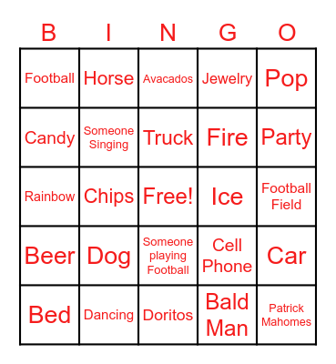 Super Bowl Commercial Bingo Card