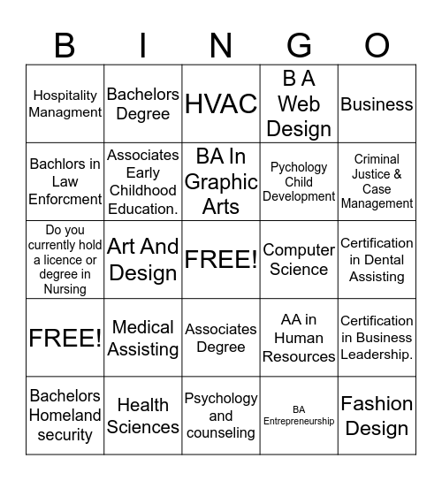 Program Training Bingo Card