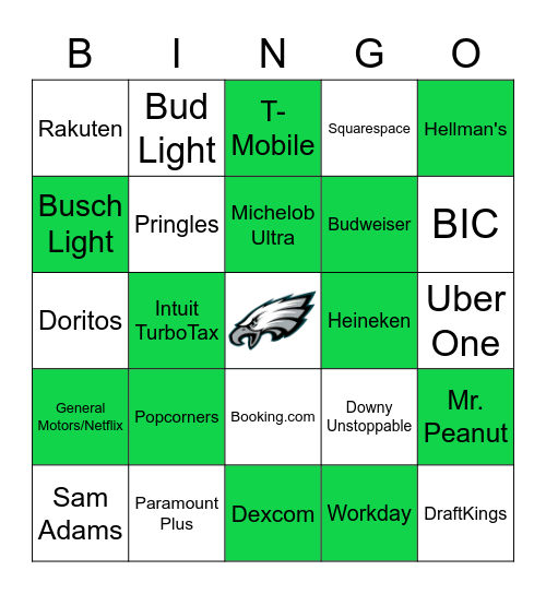 Super Bowl 57 Commercial Bingo Card