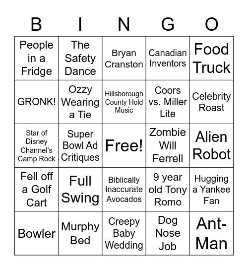 Super Bowl Bingo! Bingo Card