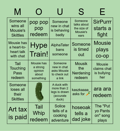 Mousie's Chat Bingo Card