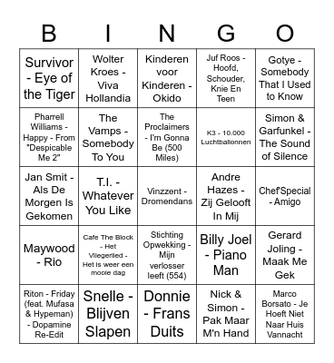 JV Muziekbingo 2023 Bingo Card