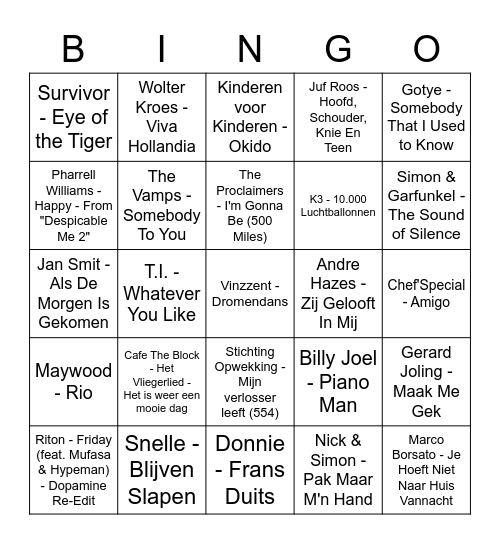 JV Muziekbingo 2023 Bingo Card