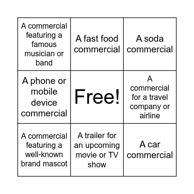 Commercials!!!! Bingo Card