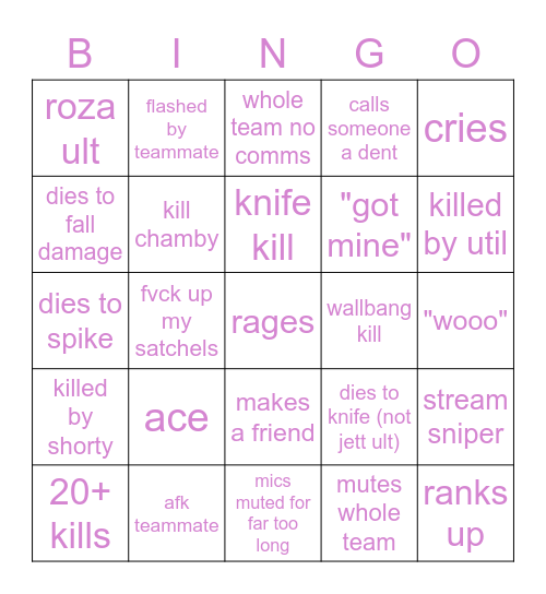 dimpleshawtyy bingo Card