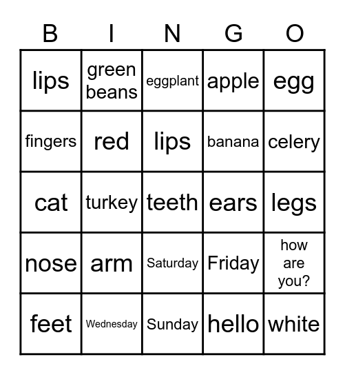 Spanish Bingo Card