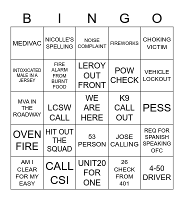 SuperBowl 2023 Dispatch Bingo Card