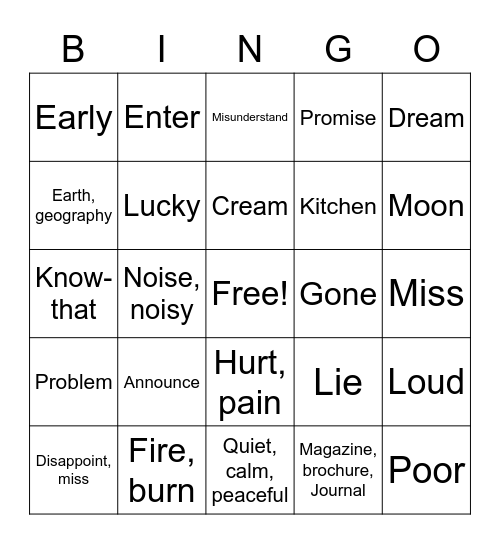 Lesson 12 Review Bingo Card