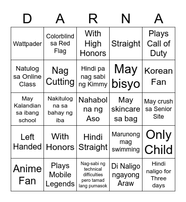 Baby Wipes Bingo Card