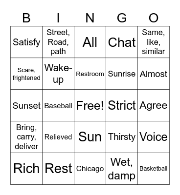 Lesson 12 Part 2 Bingo Card