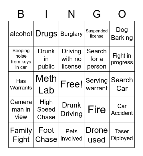 On-Patrol Live Bingo Card