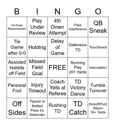 SUPERBOWL BINGO Card