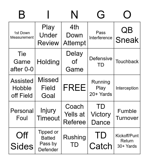 SUPERBOWL BINGO Card