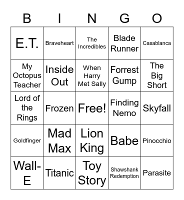 Oscar Bingo Card