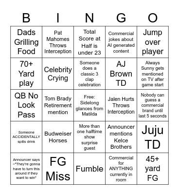 Superbowl Bingo Card