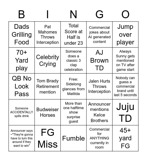 Superbowl Bingo Card