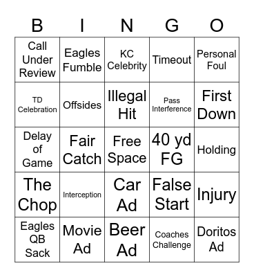 Chiefs Super Bowl Bingo Card