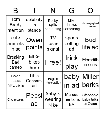 Super Bowl Bingo Card
