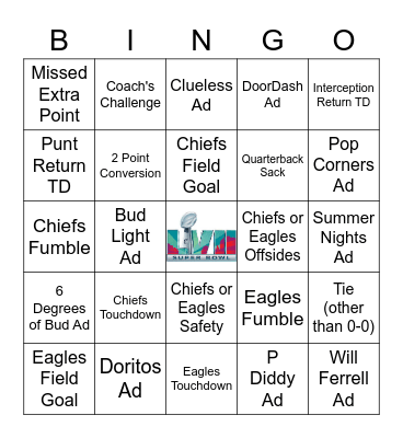 2023 SUPERBOWL BINGO Card