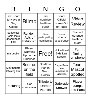 SUPER BOWL LVII BINGO Card