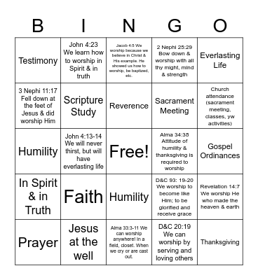 WORSHIP Bingo Card