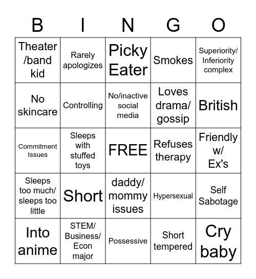 RED FLAG Bingo Card