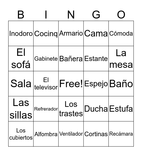 House Vocabulary  Bingo Card