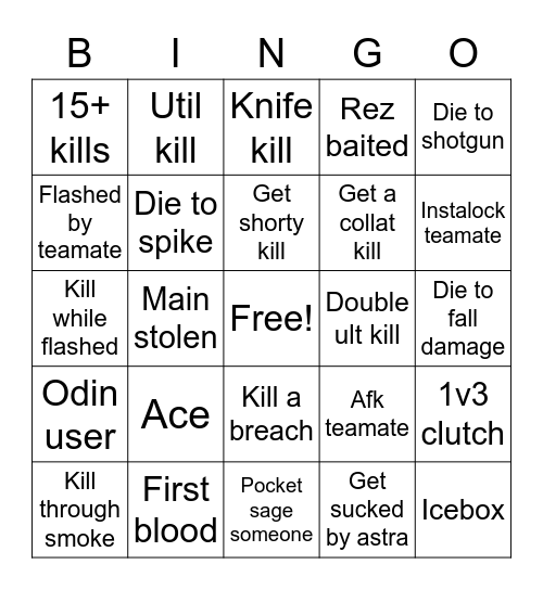 Valorant Bingo Card