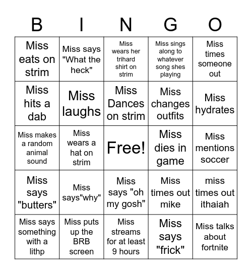 Mith P Bingo Card