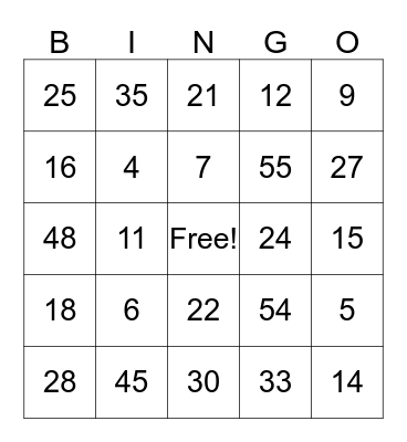 Multiplication Bingo: 1 - 6 Bingo Card